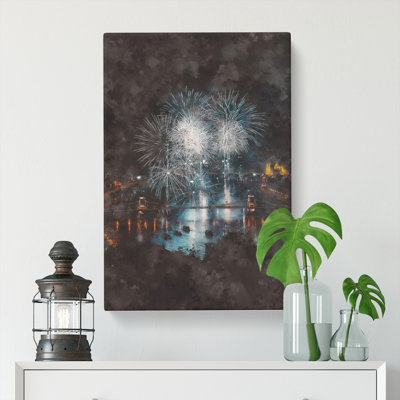 Fireworks Over Budapest In Hungary - Wrapped Canvas
