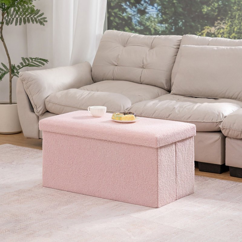 Repose-pieds pliant avec rangement, H 15 po x l 30 po x P 15 po, Rose