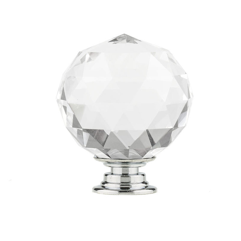 Oversized 1 9/16" Diameter Round Knob, Clear/Chrome