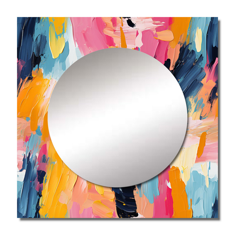 Miroir coloré avec tourbillon de peinture Bliss III, 23 po x 23 po
