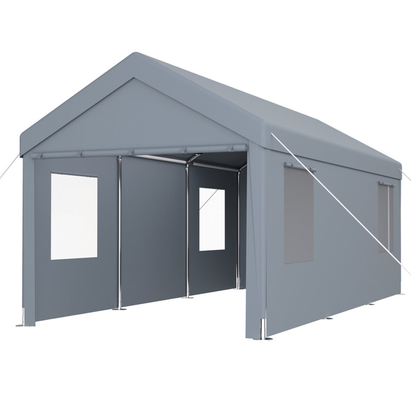 12' X 20' Heavy Duty Carport Canopy, Portable Garage For Boats & Vehicles. Galvanized Steel Frame, Fade Pe Cover, 2 Doors, 4 Vent Windows, Easy Assembly, Grey Heavy-Duty With Strong Frame. Ventilated