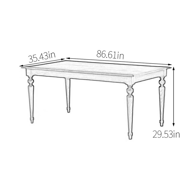 Solid wood oak dining table, 29.53”H x 86.61”L x 35.43”W
