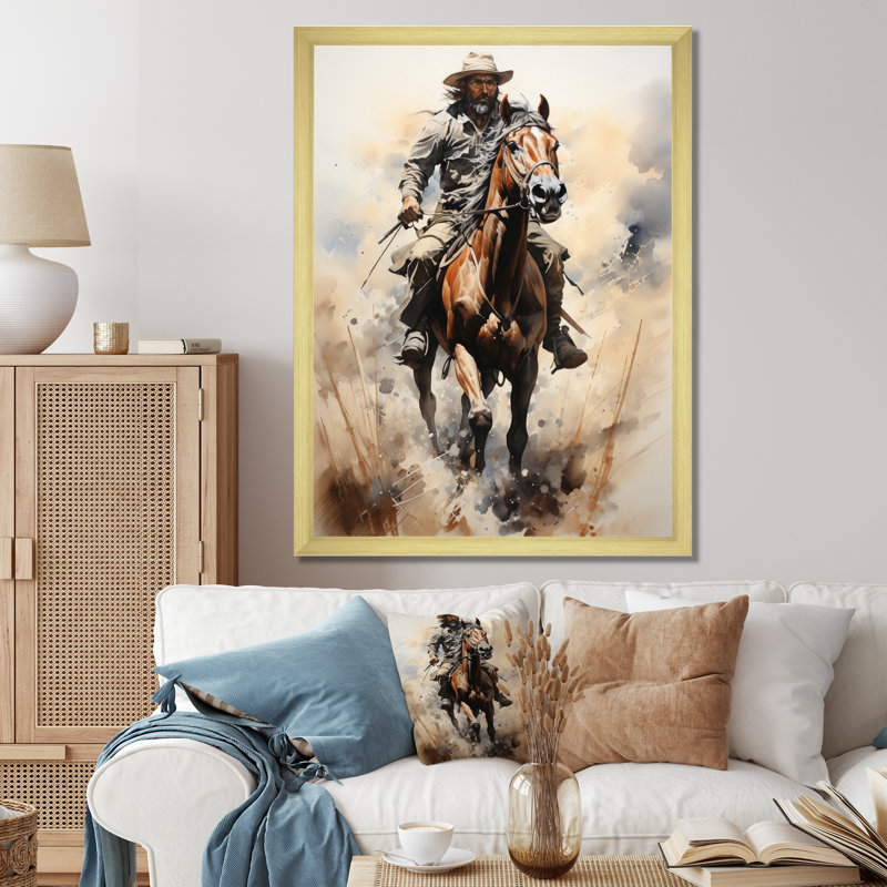 Keili Cowboy Prairie Wind I - Cowboys, art mural, H 44 po x l 34 po, Encadrement doré