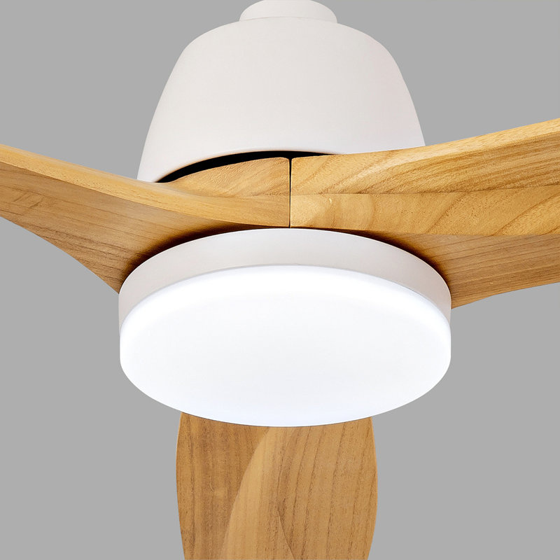 Ventilateur de plafond 52 pouces intérieur doré avec lumière DEL à intensité variable 3 pales en bois massif avec moteur à courant continu réversible