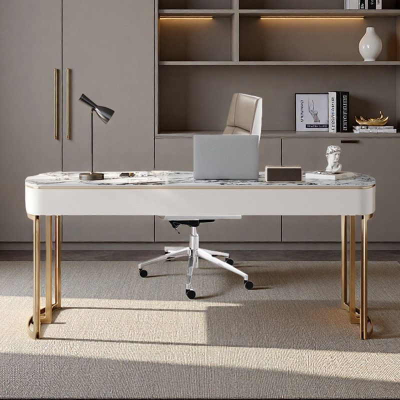 Bureau d'écriture simple en granit, H 29,53 po x l 62,99 po x P 23,62 po, Doré
