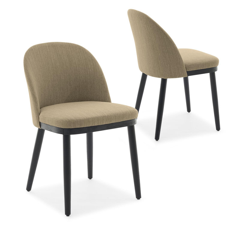 Ensemble de 2 chaises de salle à manger rembourrées en lin avec dossier incurvé et pieds en bois, Crème