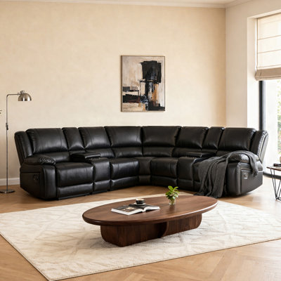 7-Piece, Wynyard 109" Wide Faux Leather Reversible Reclining Sectional Sofa