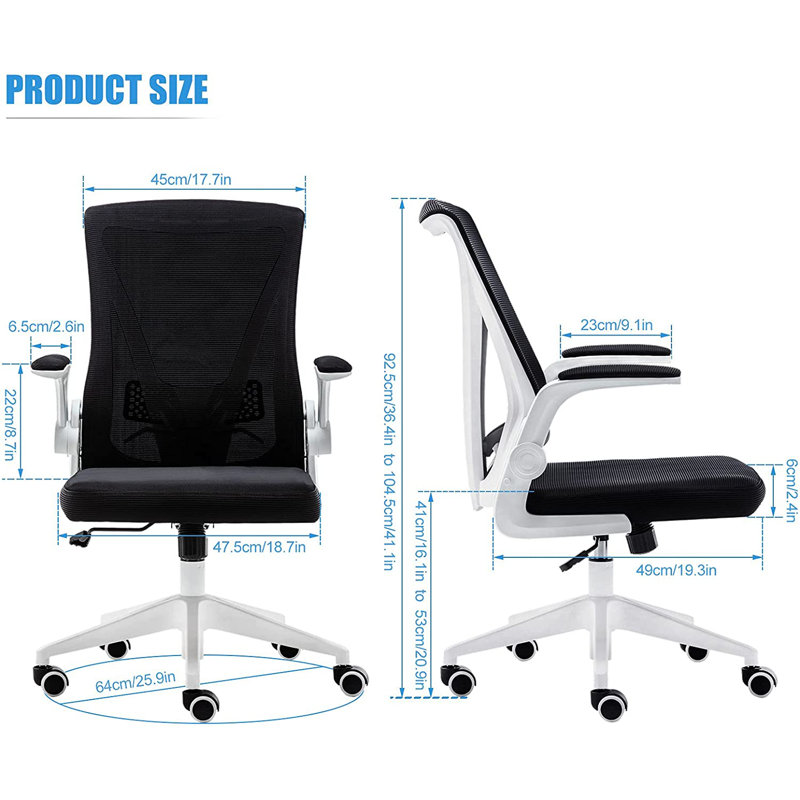 Chaise de travail en filet Dovas, Noir, Blanc