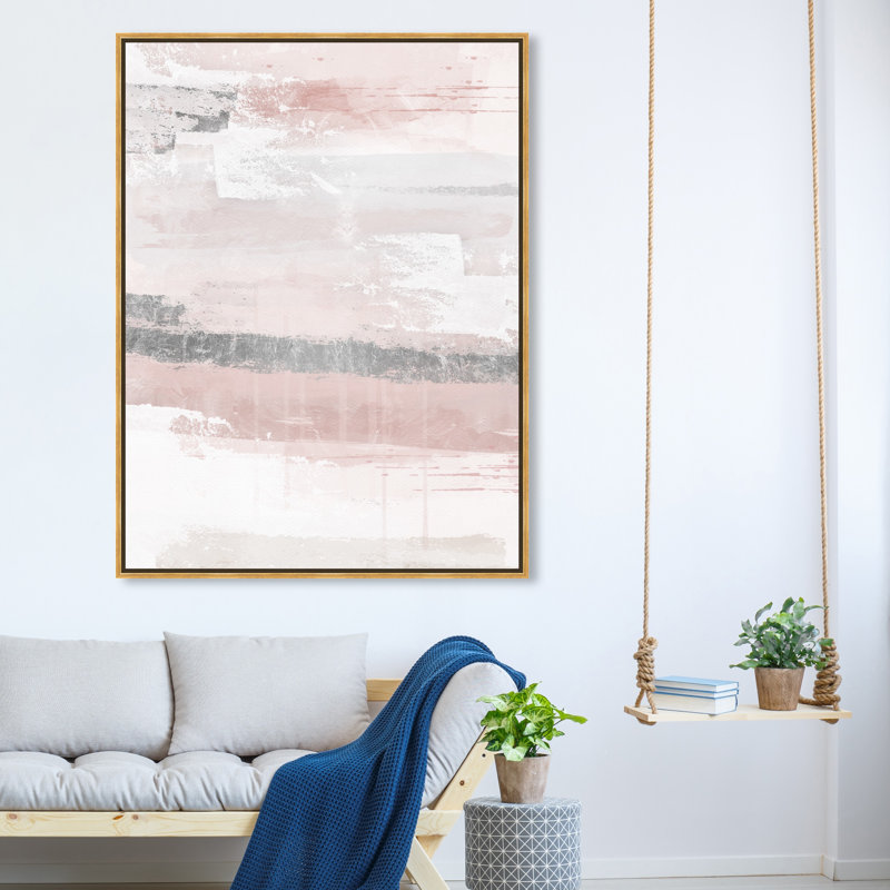 Éléments sophistiqués rosés - peinture, Toile encadrée dorée, H 45 po x l 36 po
