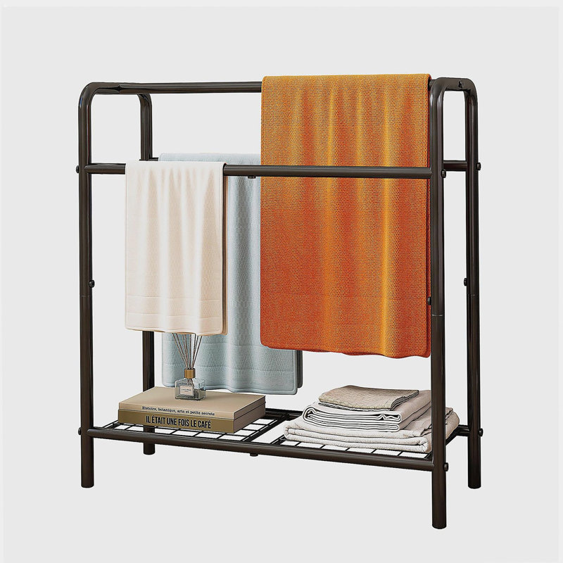 3 Tier Metal Towel Rack, Freestanding Towel Holder for Bathroom, Save Space with Storage, Display Rack for Bedroom, Bathroom, Swimming Pool, Black