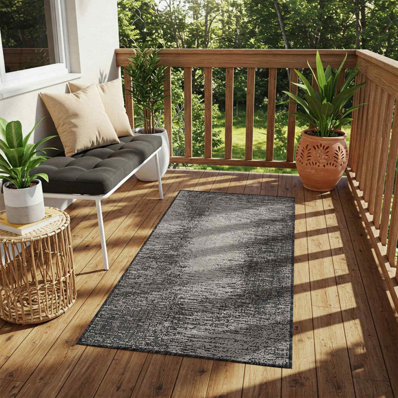 Charcoal Modern Outdoor Rug, Abstract Stain Resistant Easy to Clean Rug For Patio, Balcony, Decks & Garden