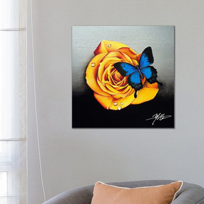 Rose and Butterfly 1 Piece Wrapped Canvas Painting