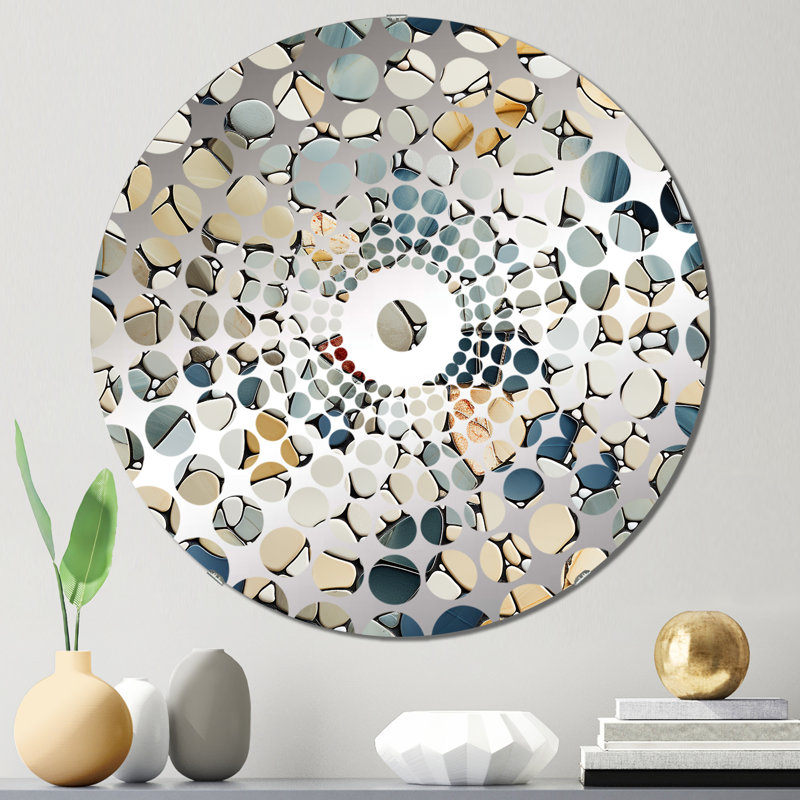 Motif tropical de galets en mosaïque - miroir décoratif à cercles concentriques, 23,6 po x 23,6 po