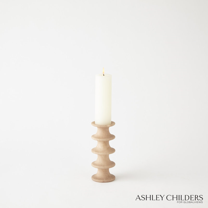 Ridge Alabaster Candlestick-Lg, 7.25" H x 3" W x 3" D, Brown
