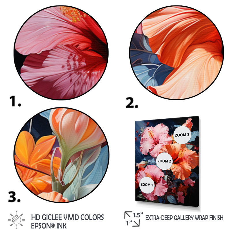 «Chaydenn Hibiscus Hibiscus Harmony I», reproduction sur toile, H 32 po x l 24 po x P 1 po, Encadrement doré