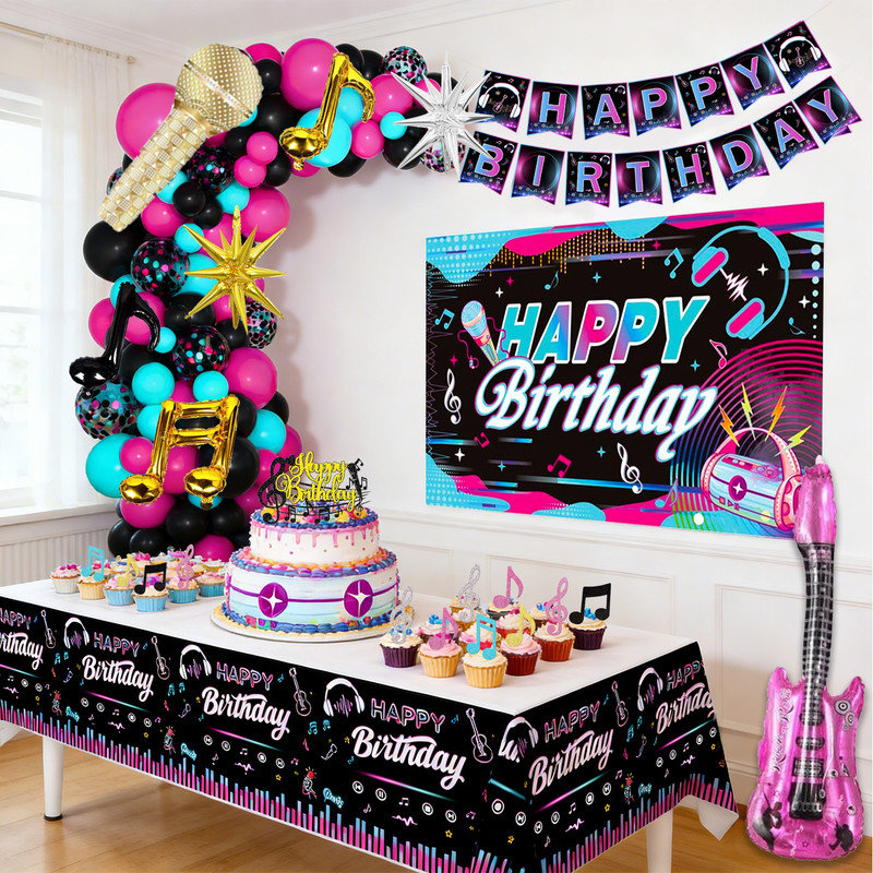 78 pièces de fournitures de fête musicale, ensemble de décorations de fête d'anniversaire musicale