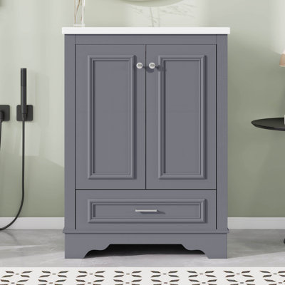 Meuble-lavabo 24 po avec lavabo en céramique, lavabo autoportant, armoire de rangement moderne avec portes à fermeture douce
