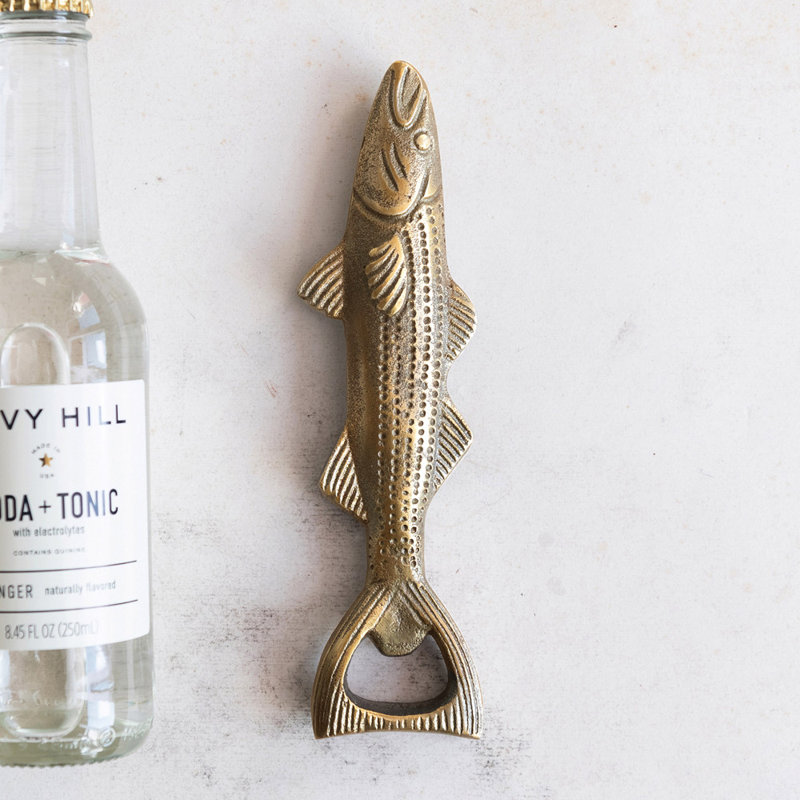 Antique Gold Cast Aluminum Fish Shaped Bottle Opener