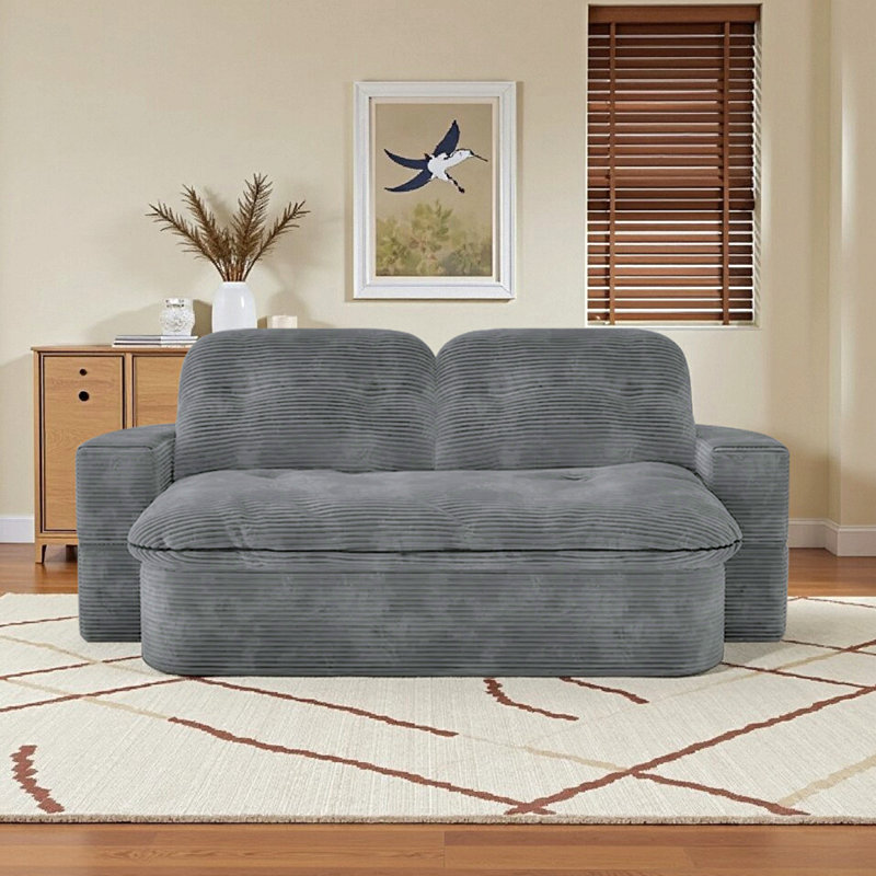 Canapé-lit modulaire convertible 2-en-1 avec matelas en mousse à mémoire de forme, canapé-lit peu encombrant, Gris clair