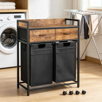 Metal,Manufactured Wood Laundry Cart with Wheels