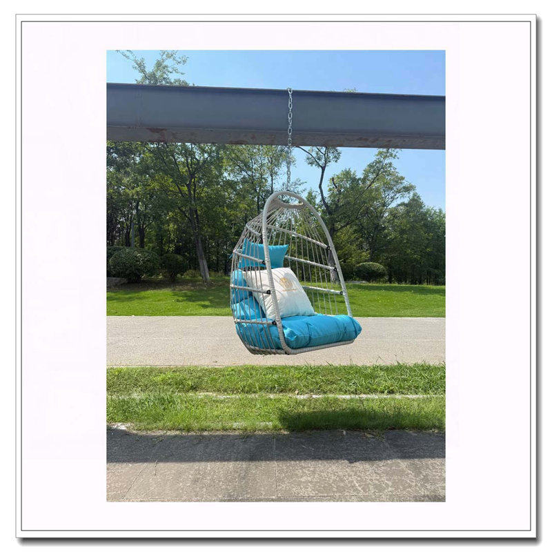 Balancelle pliable en rotin PE, bleu, Bleu, Naturel