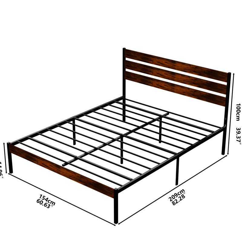 Structure de lit pour lit en fer robuste avec garniture en bois rustique