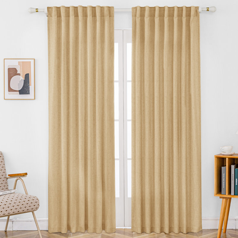 Toyoko Linen Blend Semi-Sheer Back Tab Curtains, 52" W x 96" L, Tan Brown
