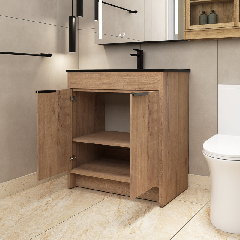 Meuble-lavabo simple 30 po avec plateau Meras, Noir mat