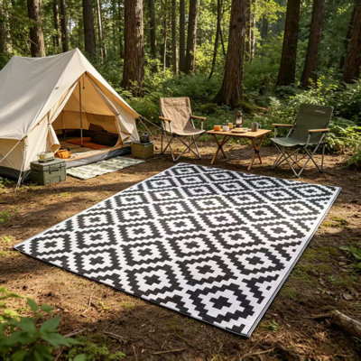 Tapis d'extérieur imperméable et réversible pour terrasse de camping, terrasse et balcon