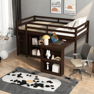 Lits avec rangement, mezzanine simple en bois d'hévéa, chambre d'enfant moderne peu encombrante