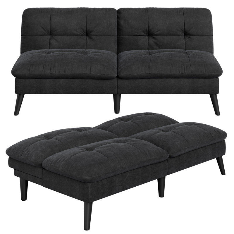 60.2" Upholstered Sleeper Sofa Bed Convertible Futon, Black