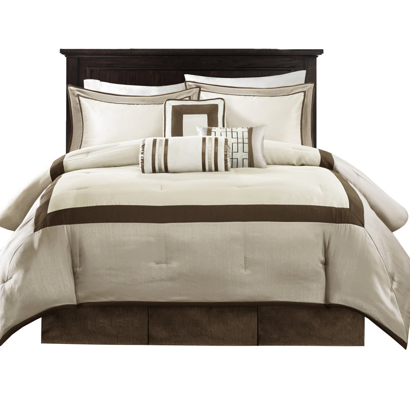 Édredon grand taupe / brun 7 pièces, literie, ruban complexe, lavable à la machine, Édredon grand, Taupe / Brun