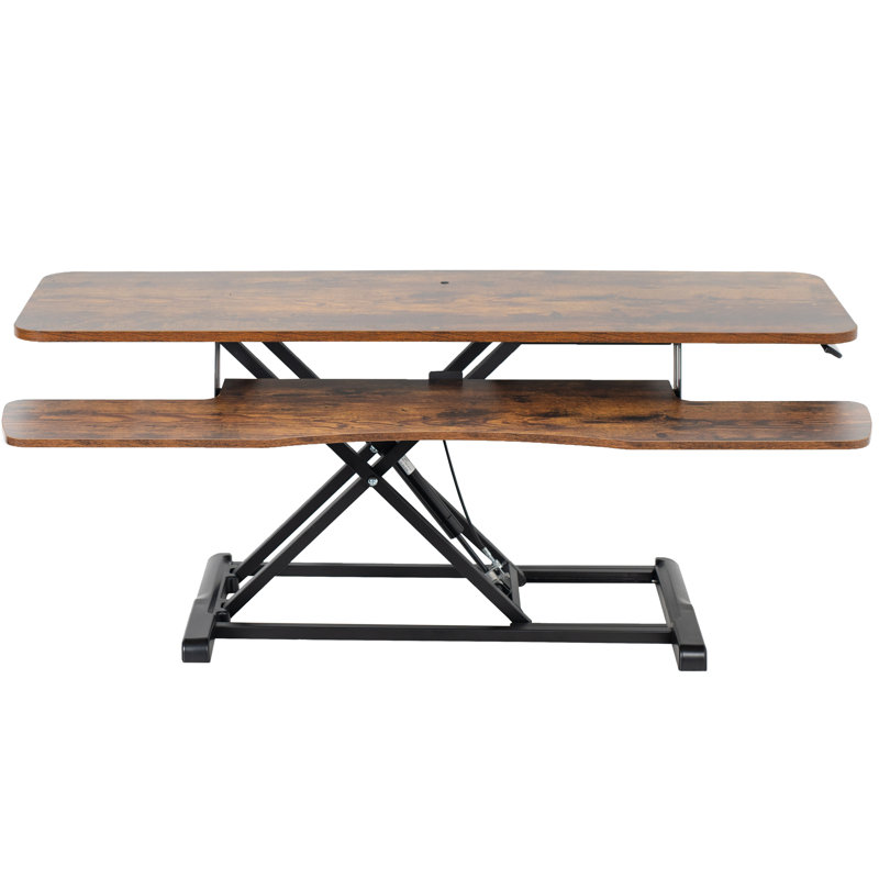 VIVO Height Adjustable 48" Standing Desk Monitor Riser, Vintage Brown, 47.6" W x 16" D