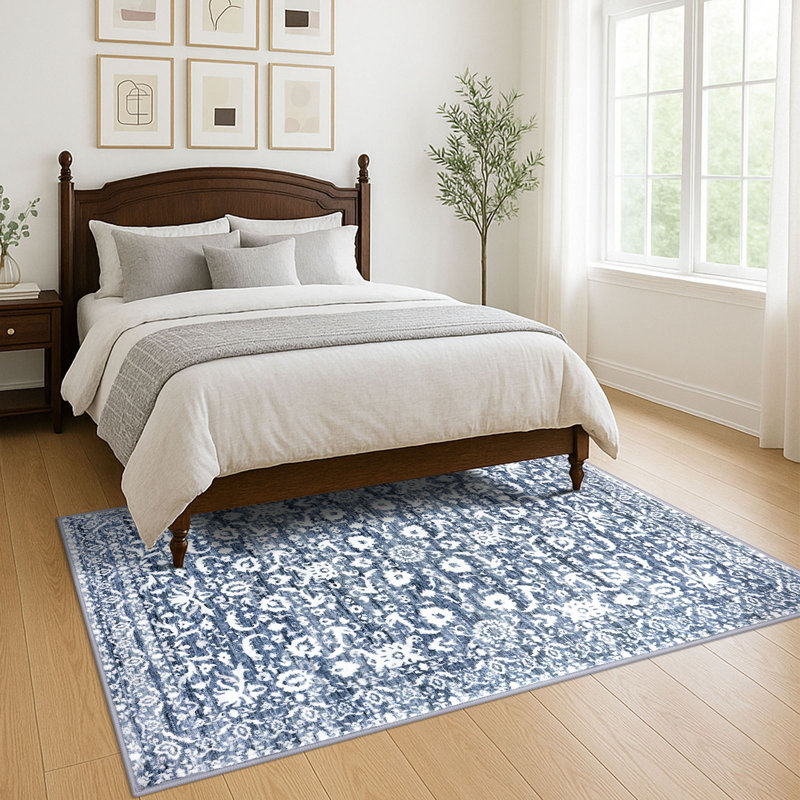 Vintage Floral Printed Washable Non-Slip Area Rug Living Room Rug Bedroom Rugs, Rectangle 5' x 7'