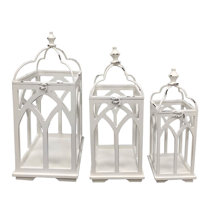 Ensemble de 3 lanternes en bois blanc et métal 23 po