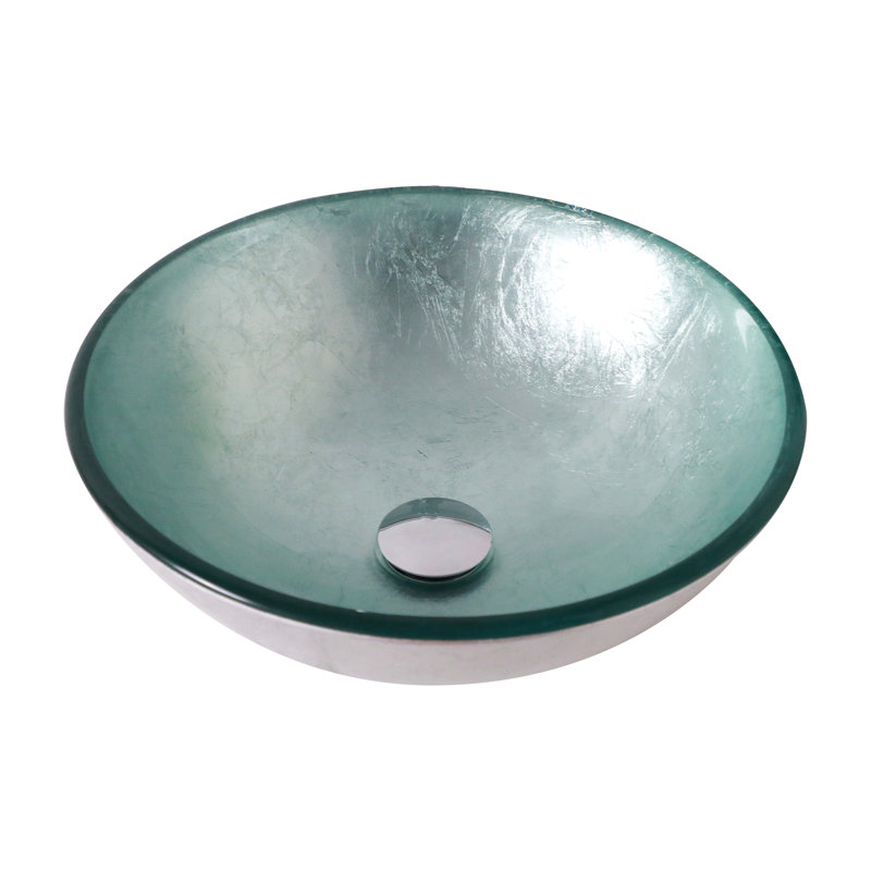 Lavabo de salle de bain vasque en verre trempé avec bonde escamotable, Argent argent, Argent argent
