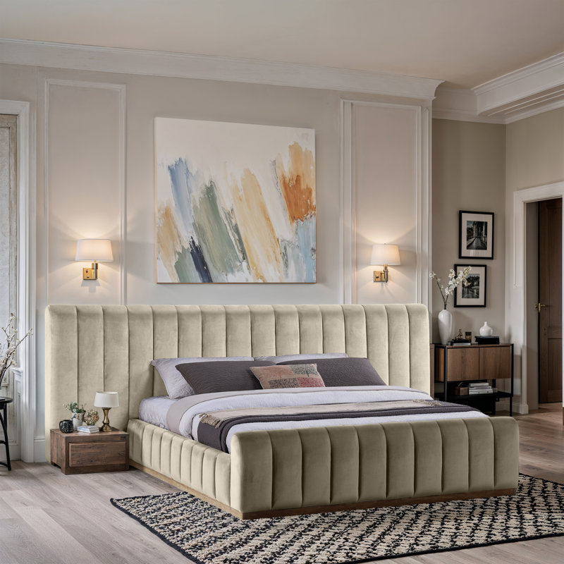 Amara Velvet Bed, King, Cream Velvet