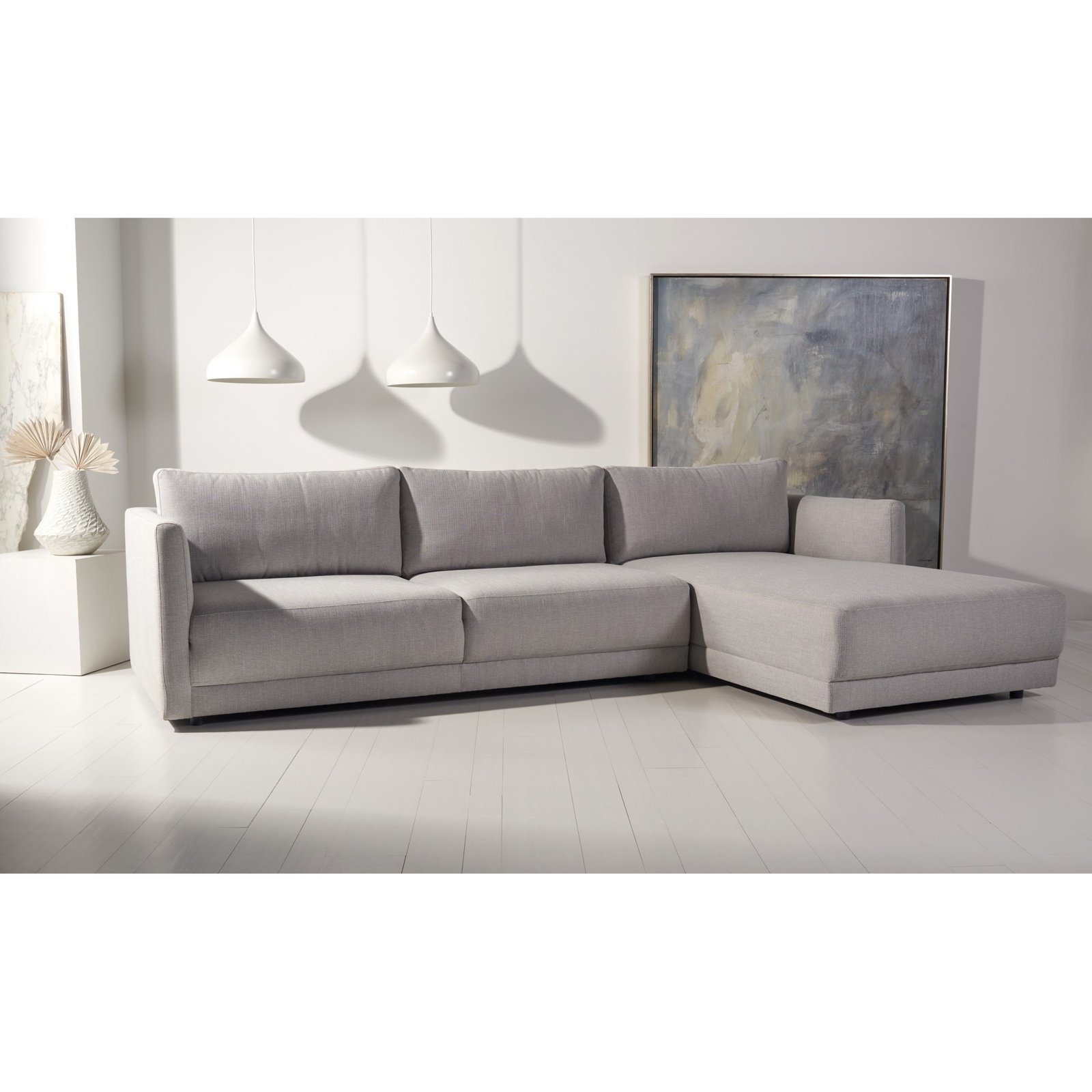 Kayden Upholstered Chaise L-Sectional, Dark Blue Linen Blend, Left Hand Facing