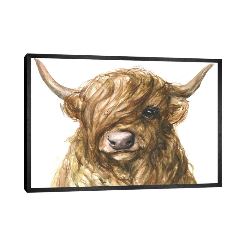 Highland Cow - Painting on Canvas, 101.6cm H x 152.4cm W x 3.81cm D, Black Framed