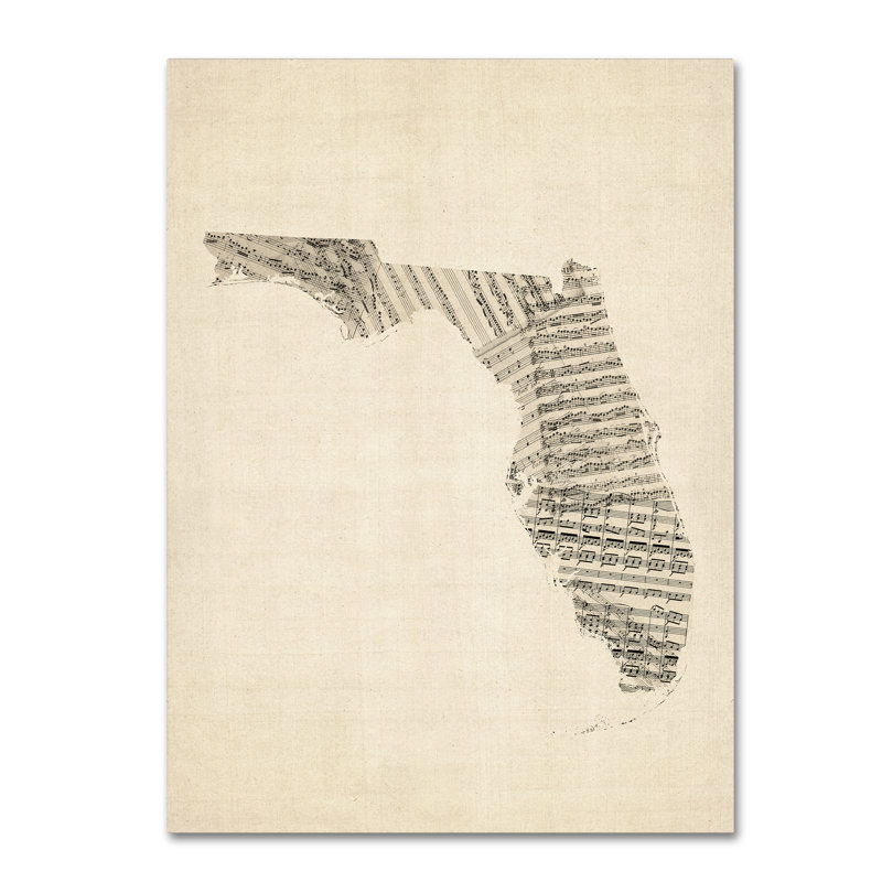 « old sheet music map of floride », reproduction d’impression sur toile tendue, H 24 po x l 18 po x P 2 po