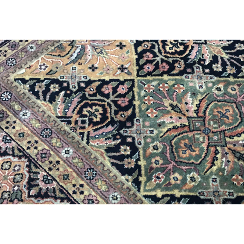 Tapis multicolore et noir noué à la main de haute qualité, Rectangle 8 pi 2 po x 10 pi