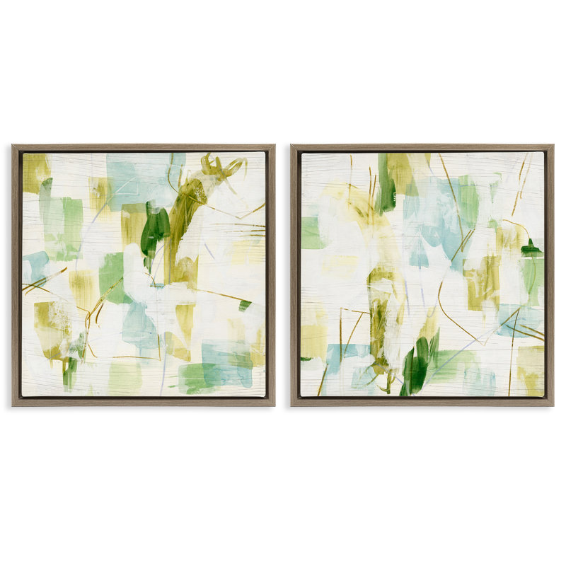 "Abstract Chaotic Patterns", ensemble de 2 toiles flottantes encadrées par June Erica Vess, H 25 po x l 25 po