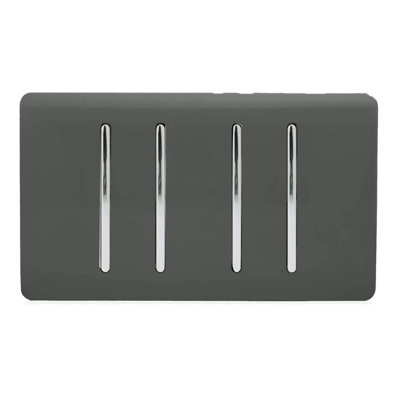 Trendi Switch 4 Gang Light Switch (2x 1 or 2 Way & 2 x Intermediate), Charcoal