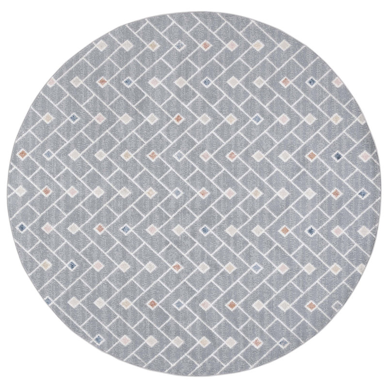 Artavious Washable Performance Machine Washable Geometric Rug, Round 6'7" 