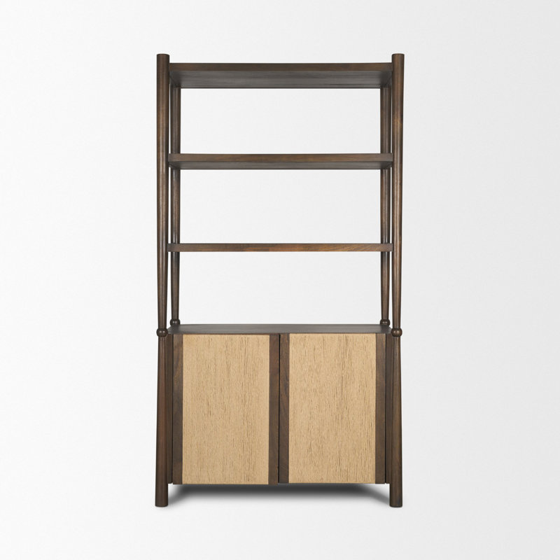 Adeline 2 Door Open Dark Brown Wood W/ Paper Rope Shelving Unit