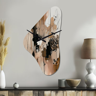 Mctyre Brown And Black Artistic Freedom I - Abstract Asymmetrical Metal Clock, Modern Freeform Wall Clock Print