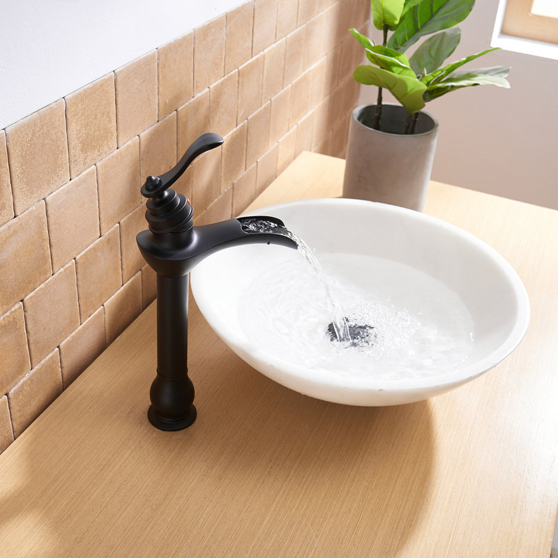 Waterfall Single Hole Single-Handle Vessel Bathroom Faucet., Matte Black