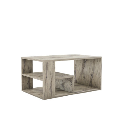 Modern Coffee Table with Additional Storage, Freesia Marble Finish, 31.5 x 15.7 x 19.7 inches | 100% Melamine Coated Particle Board, Thickness: 0.7 inches | Wall-Mountable Design & Multiple Shelves for Stylish Organization