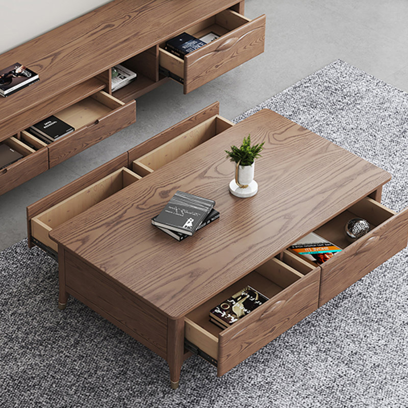 Table basse en bois massif avec grand rangement