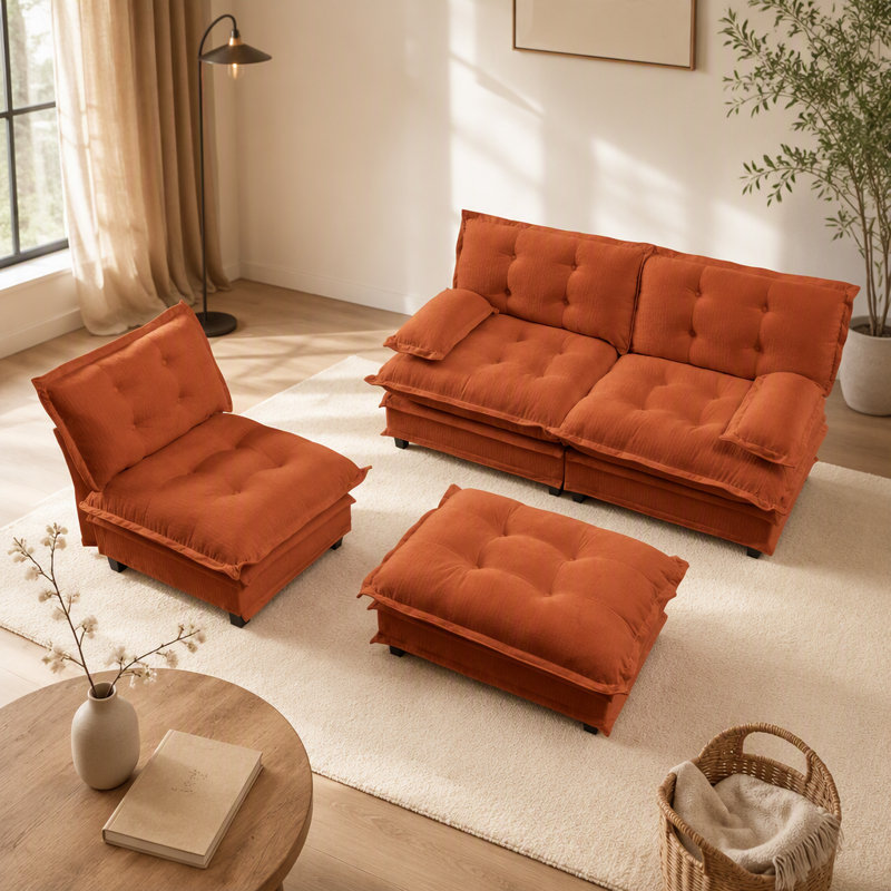 Canapé en forme de L de 107 pouces avec design modulaire, tissu chenille et siège profond confortable pour les salons et les appartements